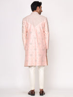 Peach Pure Raw Silk Hand Embroidered Designer Sherwani Set