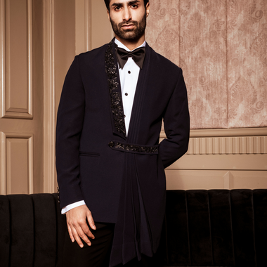 Dark Navy Blue Hand Embroidered with Pintex Work Tuxedos Suit