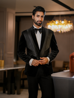 Black Cotton Velvet with Pintex Work Tuxedos Suit