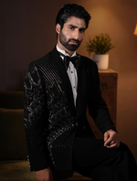 Black Italian Fabric Hand Embroidered with Drape Work Tuxedos Suit