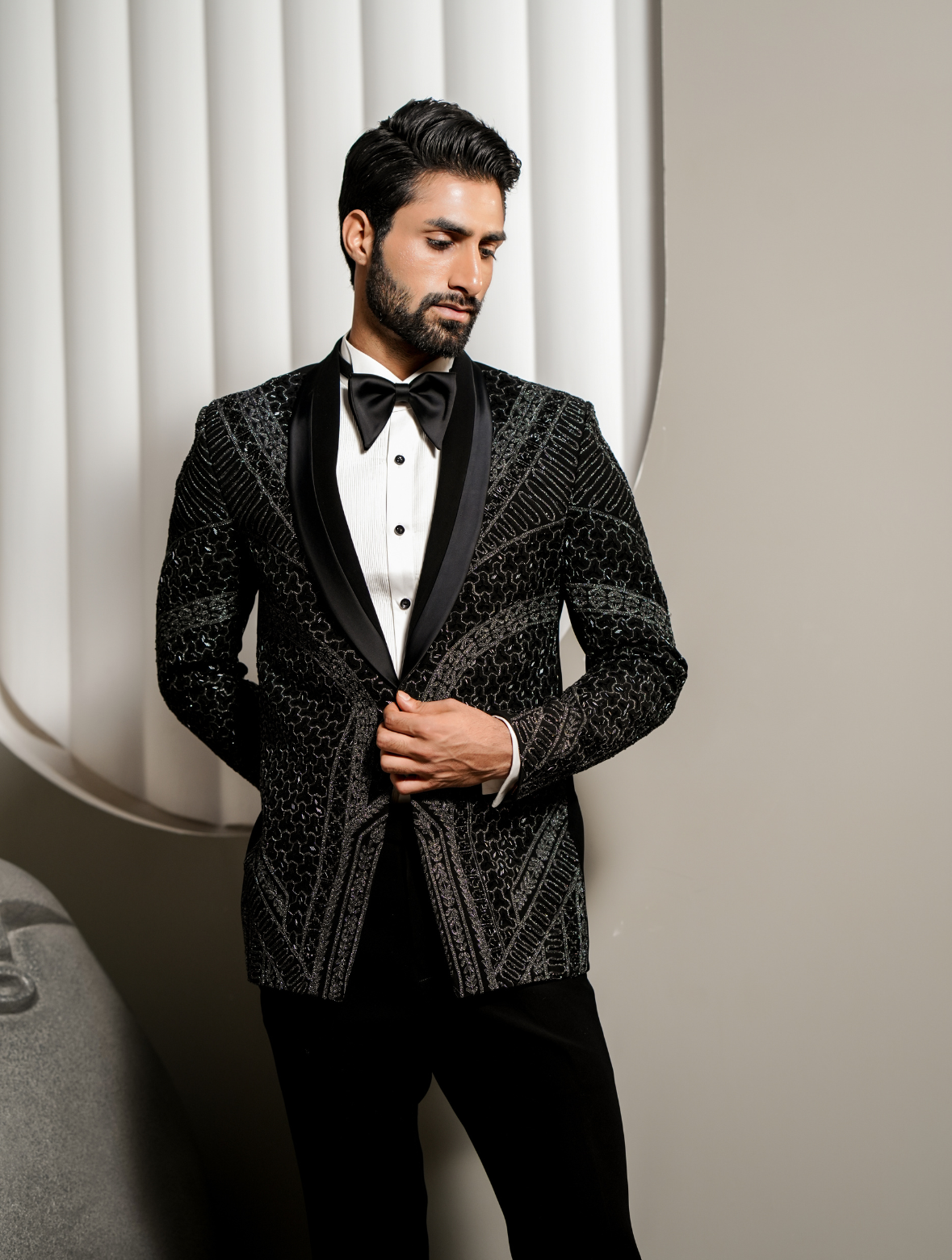 Black Italian Fabric Hand Embroidered Full Work Tuxedos Suit