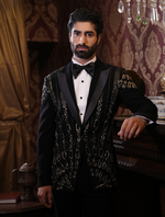 Black Italian Fabric Hand Embroidered Stylish Tuxedos Suit