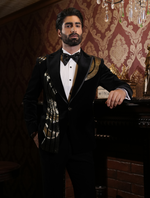 Black Cotton Velvet Hand Embroidered Back & Front Work Tuxedos Suit
