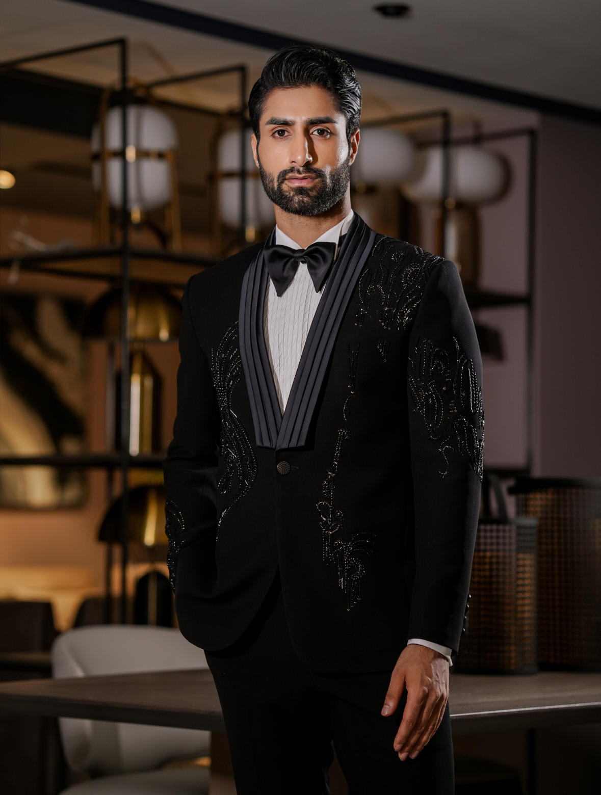 Black Italian Hand Embroidered Tuxedos Suit
