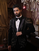 Black Italian Fabric Hand Embroidered Stylish Tuxedos Suit