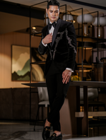 Black Cotton Velvet Hand Embroidered Tuxedos Suit
