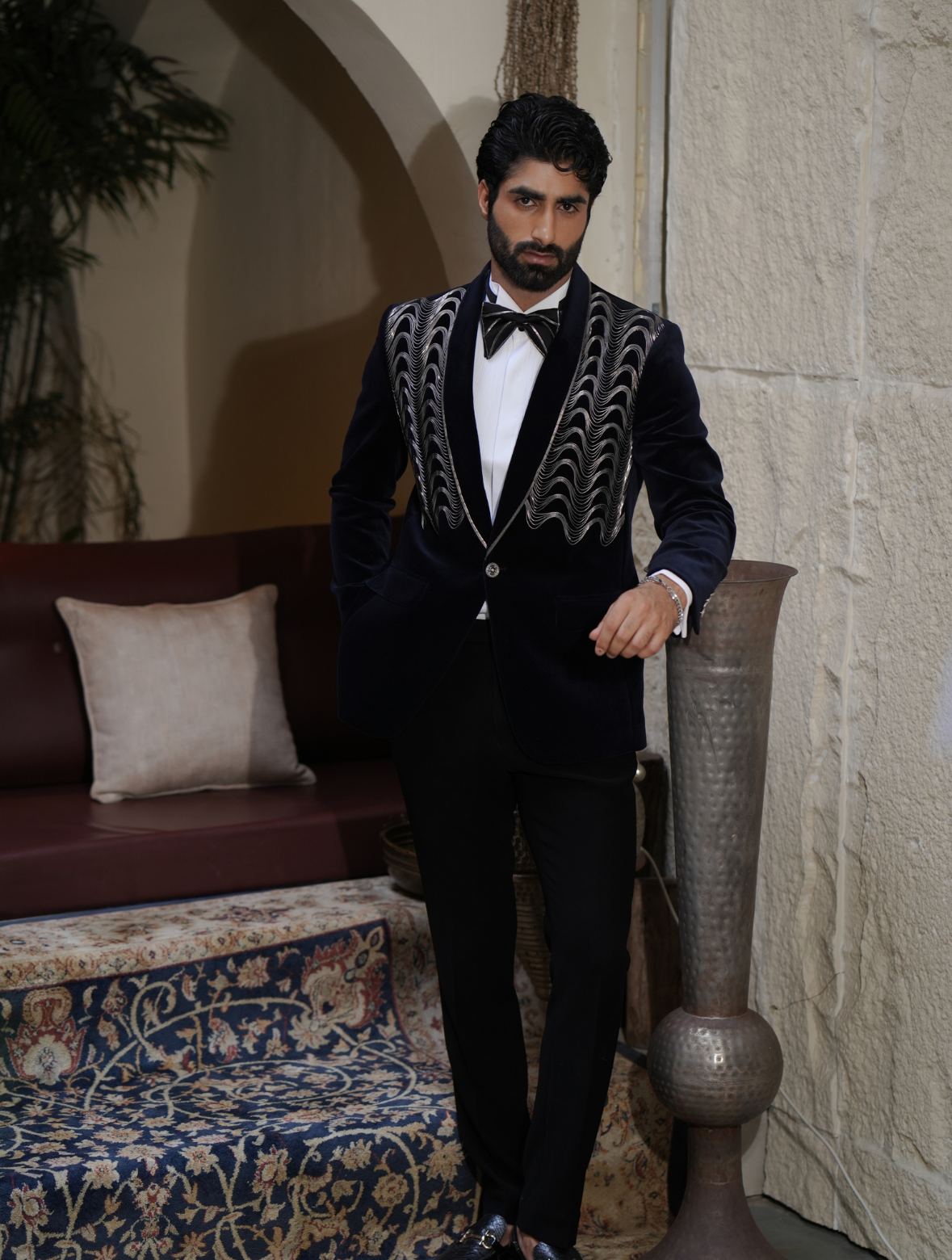 Navy Blue Cotton Velvet Leather Cord Work Tuxedos Suit