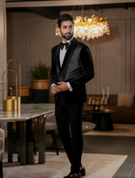 Black Cotton Velvet with Pintex Work Tuxedos Suit