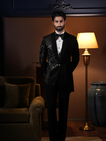 Black Italian Fabric Hand Embroidered with Drape Work Tuxedos Suit