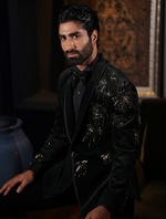 Bottle Green Color Cotton Velvet Hand Embroidered Tuxedos Suit