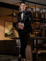 Black Cotton Velvet Hand Embroidered Tuxedos Suit