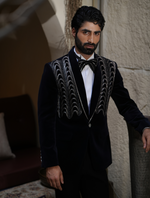 Navy Blue Cotton Velvet Leather Cord Work Tuxedos Suit