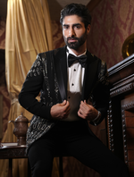 Black Italian Fabric Hand Embroidered Stylish Tuxedos Suit