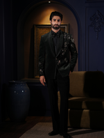 Bottle Green Color Cotton Velvet Hand Embroidered Tuxedos Suit
