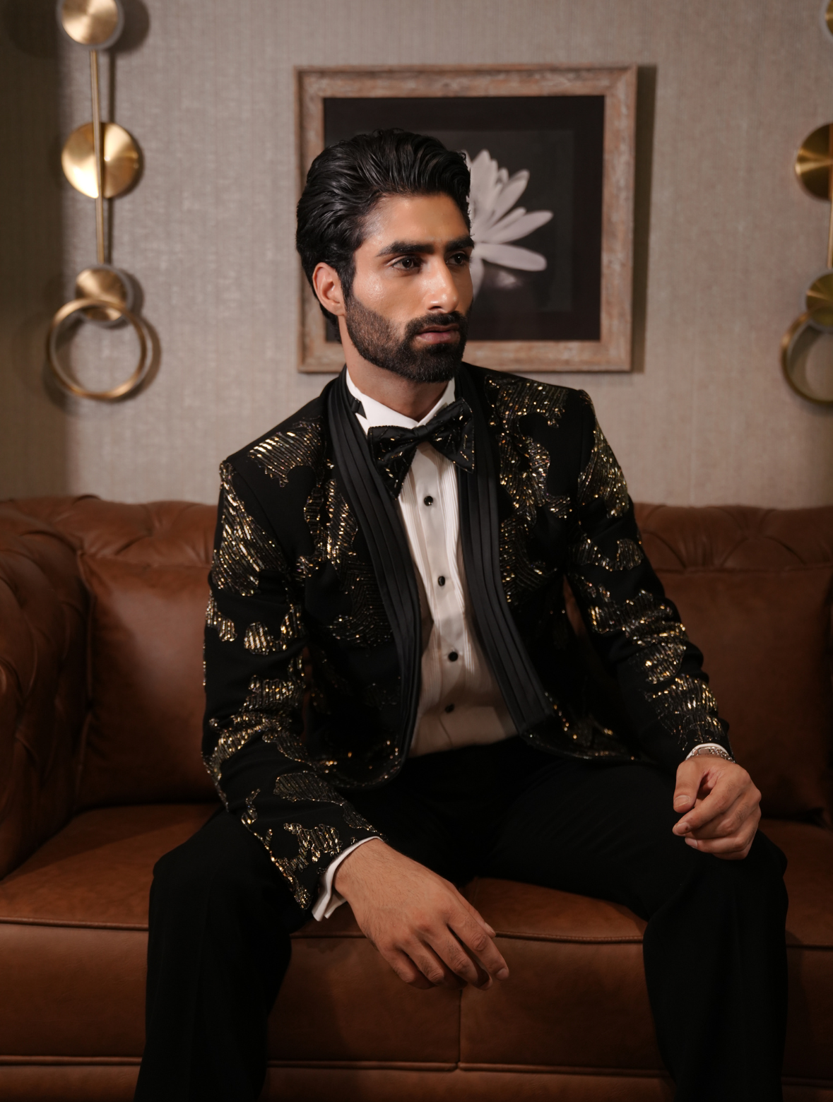 Black Hand Embroidered Italian Fabric Designer Tuxedos Suit
