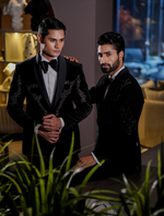 Black Cotton Velvet Hand Embroidered Tuxedos Suit