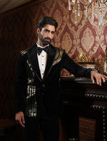 Black Cotton Velvet Hand Embroidered Back & Front Work Tuxedos Suit