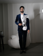 Teal Blue Cotton Velvet Lion Hand Embroidered Tuxedos Suit
