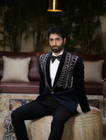 Navy Blue Cotton Velvet Leather Cord Work Tuxedos Suit