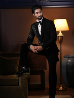 Black Italian Fabric Hand Embroidered with Drape Work Tuxedos Suit