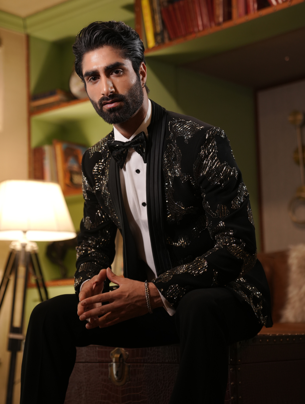 Black Hand Embroidered Italian Fabric Designer Tuxedos Suit