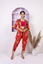 Floral Printed Hand Embroidered Indo Western in Pure Chinon with Tulip Salwar Set