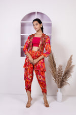 Floral Printed Hand Embroidered Indo Western in Pure Chinon with Tulip Salwar Set