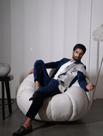 Teal Blue Cotton Velvet Lion Hand Embroidered Tuxedos Suit