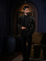Bottle Green Color Cotton Velvet Hand Embroidered Tuxedos Suit