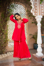 Rani Pink Pure Chinon Co-ord Set with Gharara