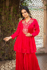 Rani Pink Pure Chinon Co-ord Set with Gharara