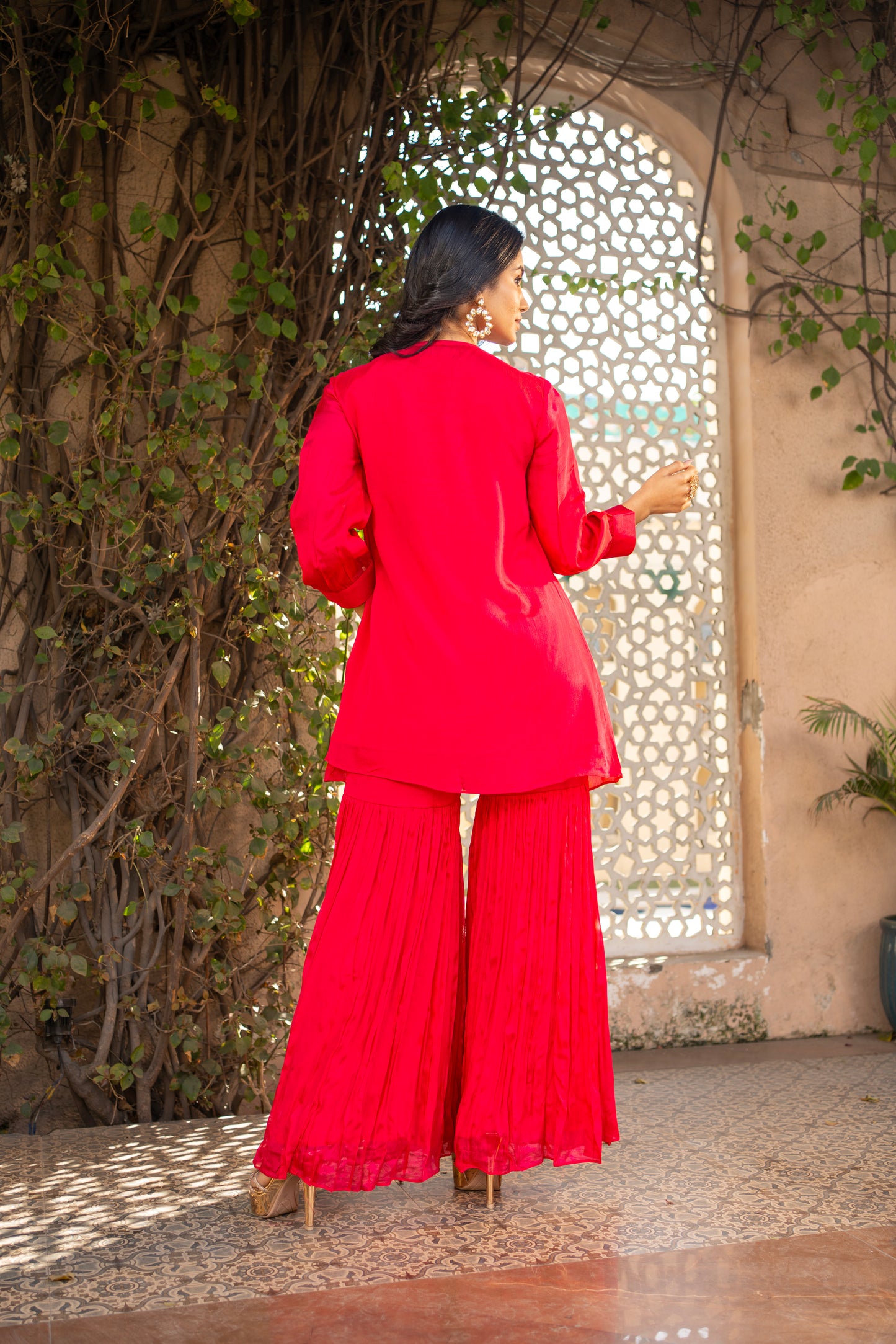 Rani Pink Pure Chinon Co-ord Set with Gharara