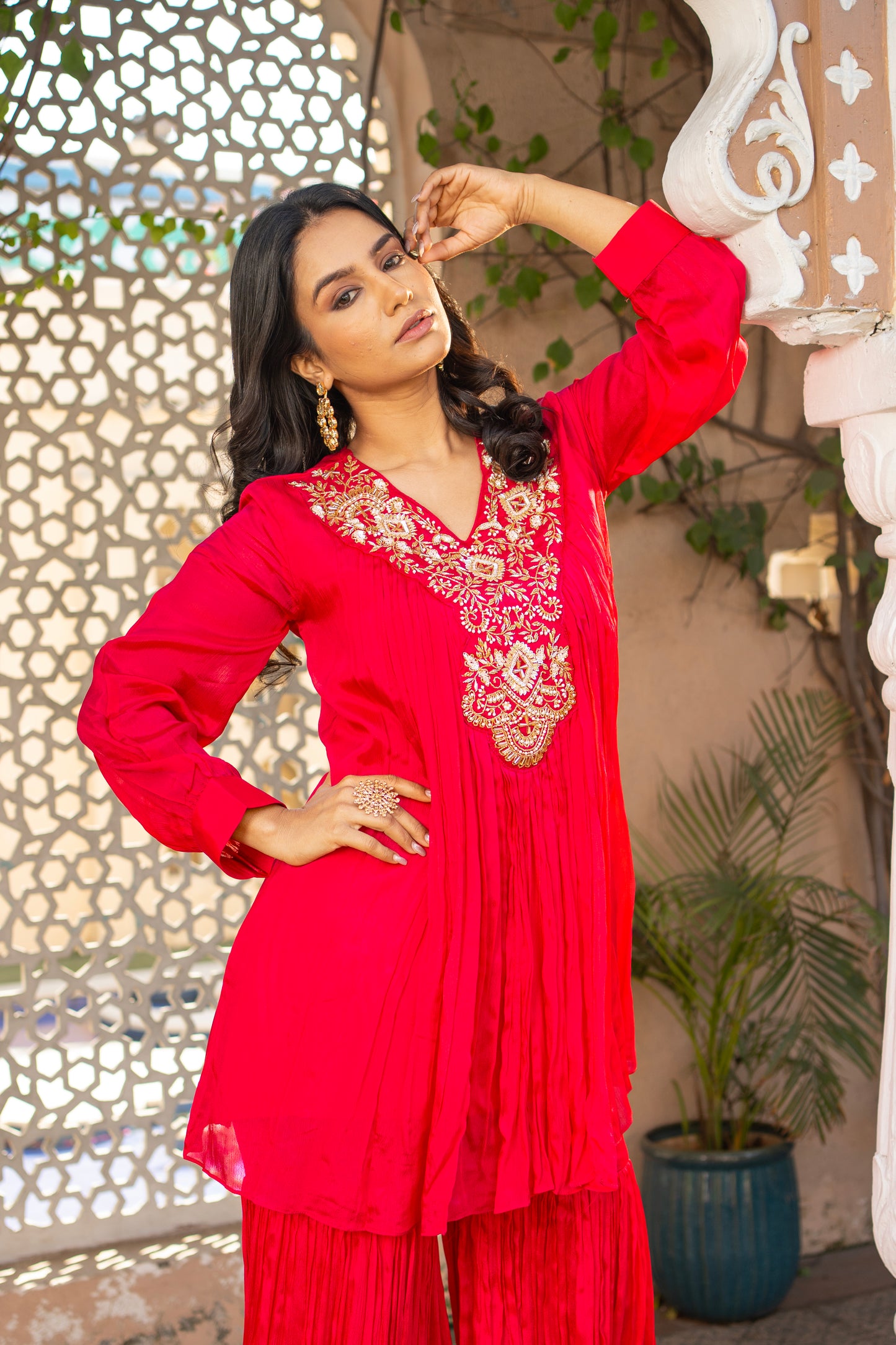 Rani Pink Pure Chinon Co-ord Set with Gharara