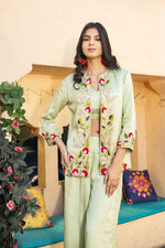 Pista Green Hand Embroidered Indo Western with straight Pant