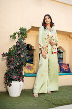 Pista Green Hand Embroidered Indo Western with straight Pant