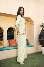 Pista Green Hand Embroidered Indo Western with straight Pant