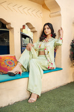 Pista Green Hand Embroidered Indo Western with straight Pant