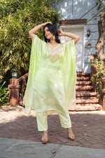 Neon Green Ombre Pure Chinon Kaftan with Straight Pant Set