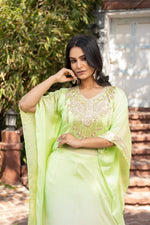 Neon Green Ombre Pure Chinon Kaftan with Straight Pant Set