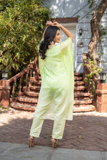 Neon Green Ombre Pure Chinon Kaftan with Straight Pant Set