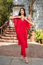 Rani Pink Pure Chinon Hand Embroidered Kaftan Set with Straight Pant