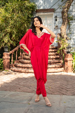 Rani Pink Pure Chinon Hand Embroidered Kaftan Set with Straight Pant