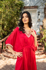 Rani Pink Pure Chinon Hand Embroidered Kaftan Set with Straight Pant
