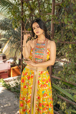 Floral Printed Pure Chonon Indo Western with Hand Embroidered Dupion Silk Trouser