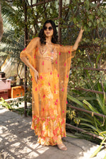 Pure Chinon Hand Embroidered Indo Western Set with Digital Print Gharara