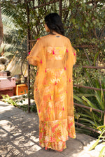 Pure Chinon Hand Embroidered Indo Western Set with Digital Print Gharara