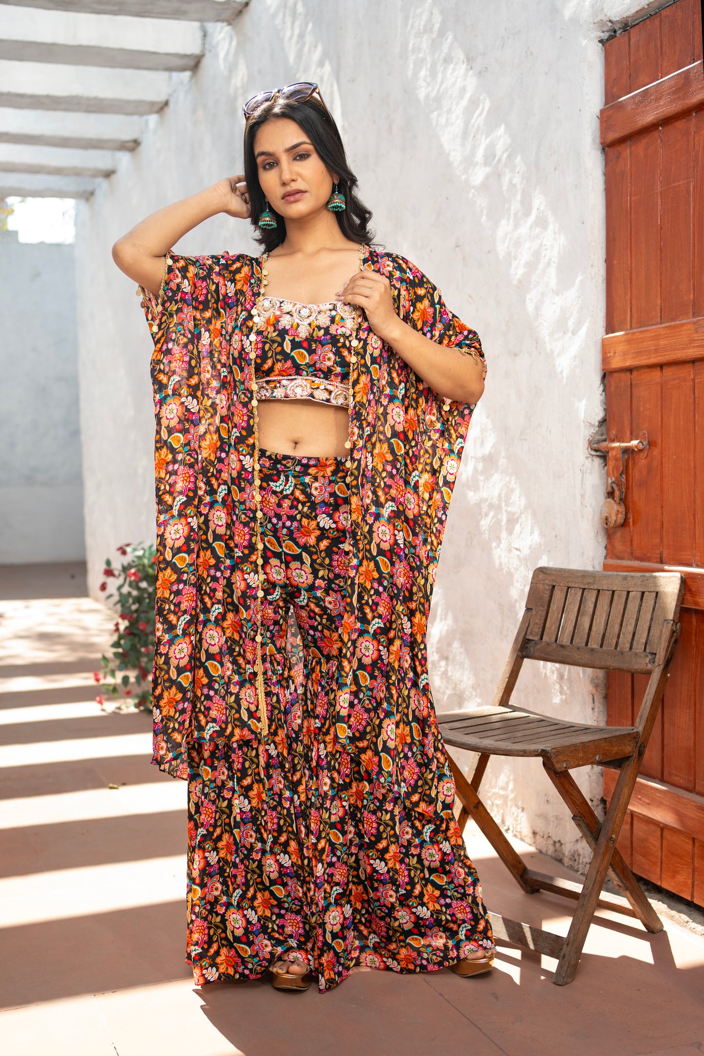 Digital Printed Hand Embroidered Indo Western Dress with Gharara