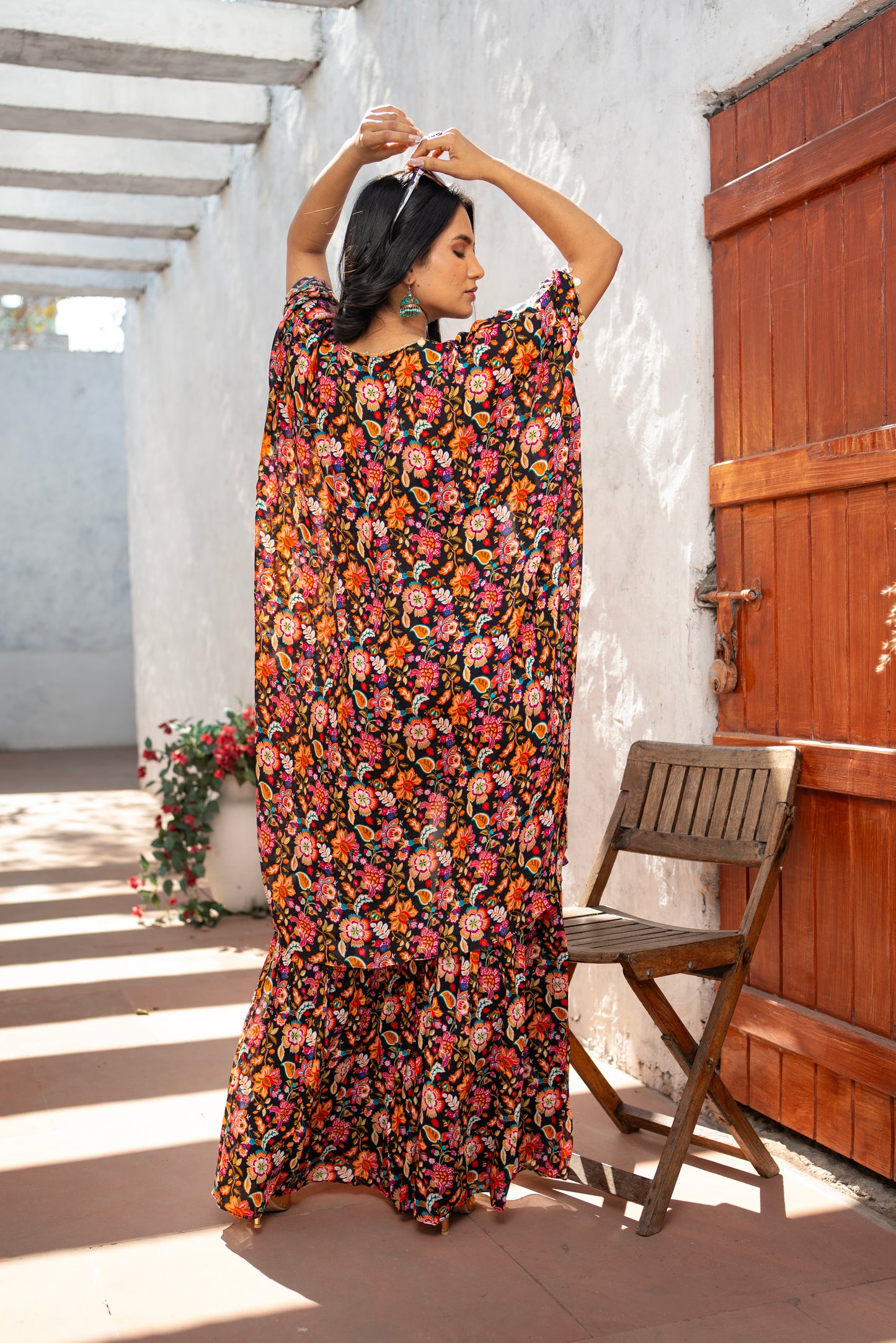 Digital Printed Hand Embroidered Indo Western Dress with Gharara