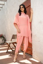 Peach Pure Crepe Kaftan with Tulip Salwar Set