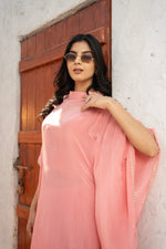 Peach Pure Crepe Kaftan with Tulip Salwar Set